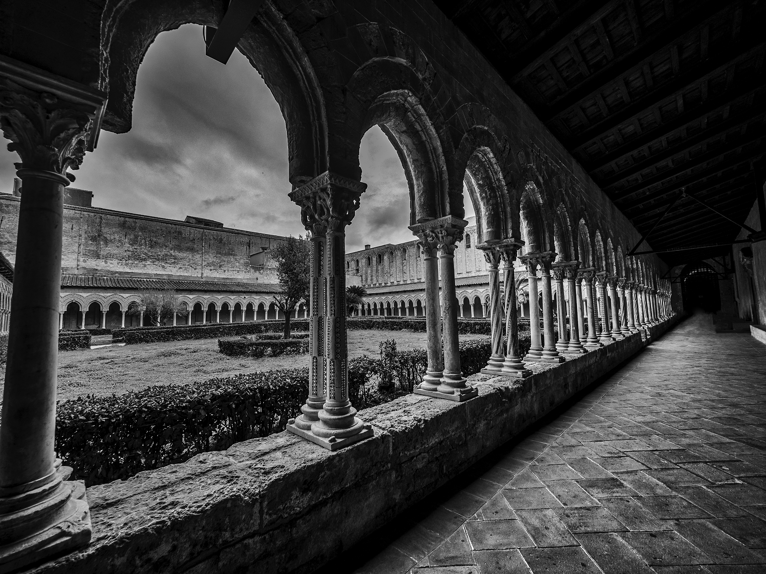 Duomo di Monreale Courtyard B&W
